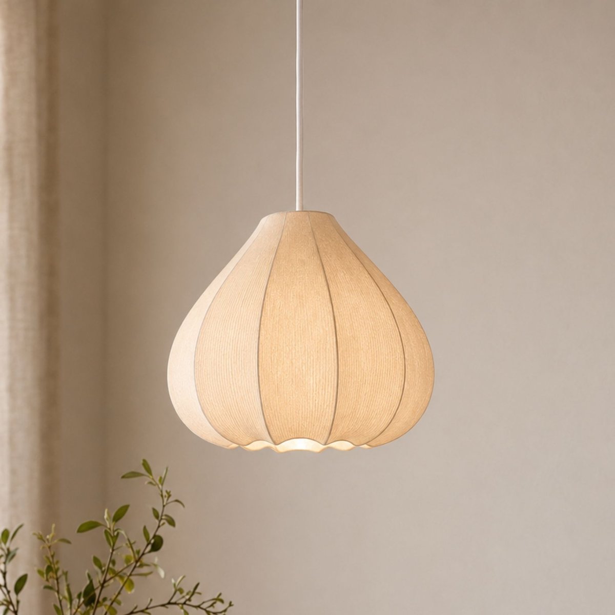Abat-jour lanterne tissu texturé forme goutte beige, OPJET