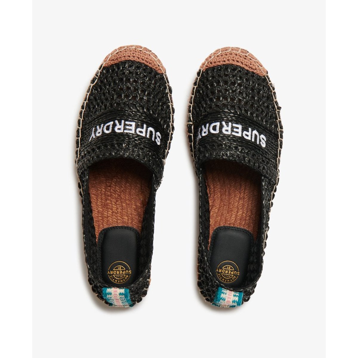 Espadrille en raphia brodée noir, SUPERDRY