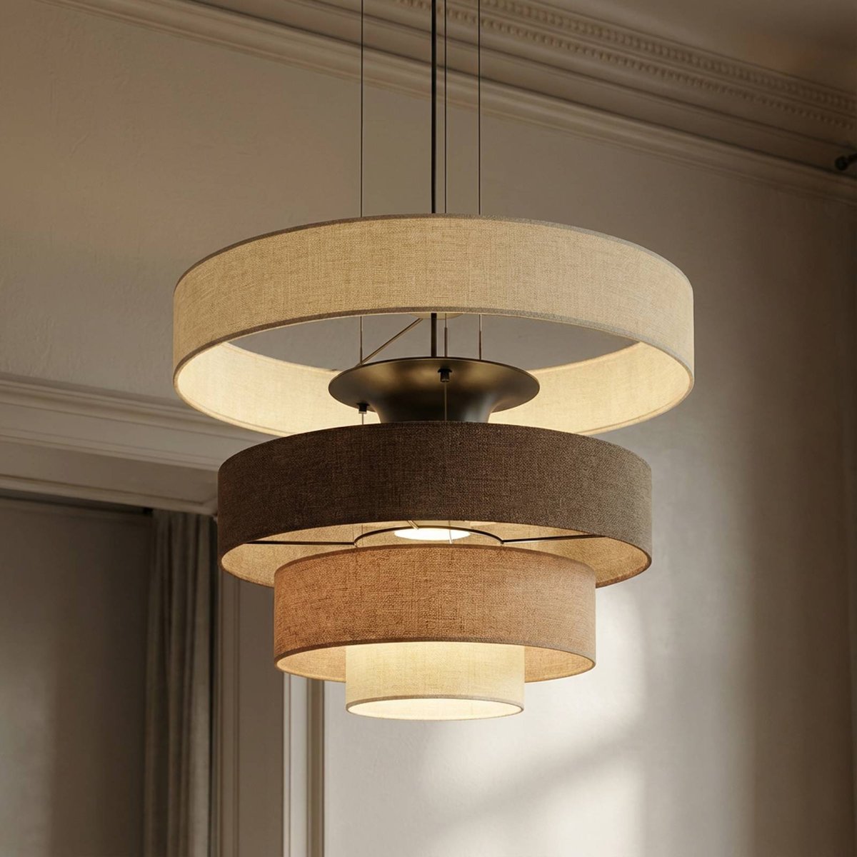 Suspension en textile moderneLED, Peldano beige, marron, LUCANDE