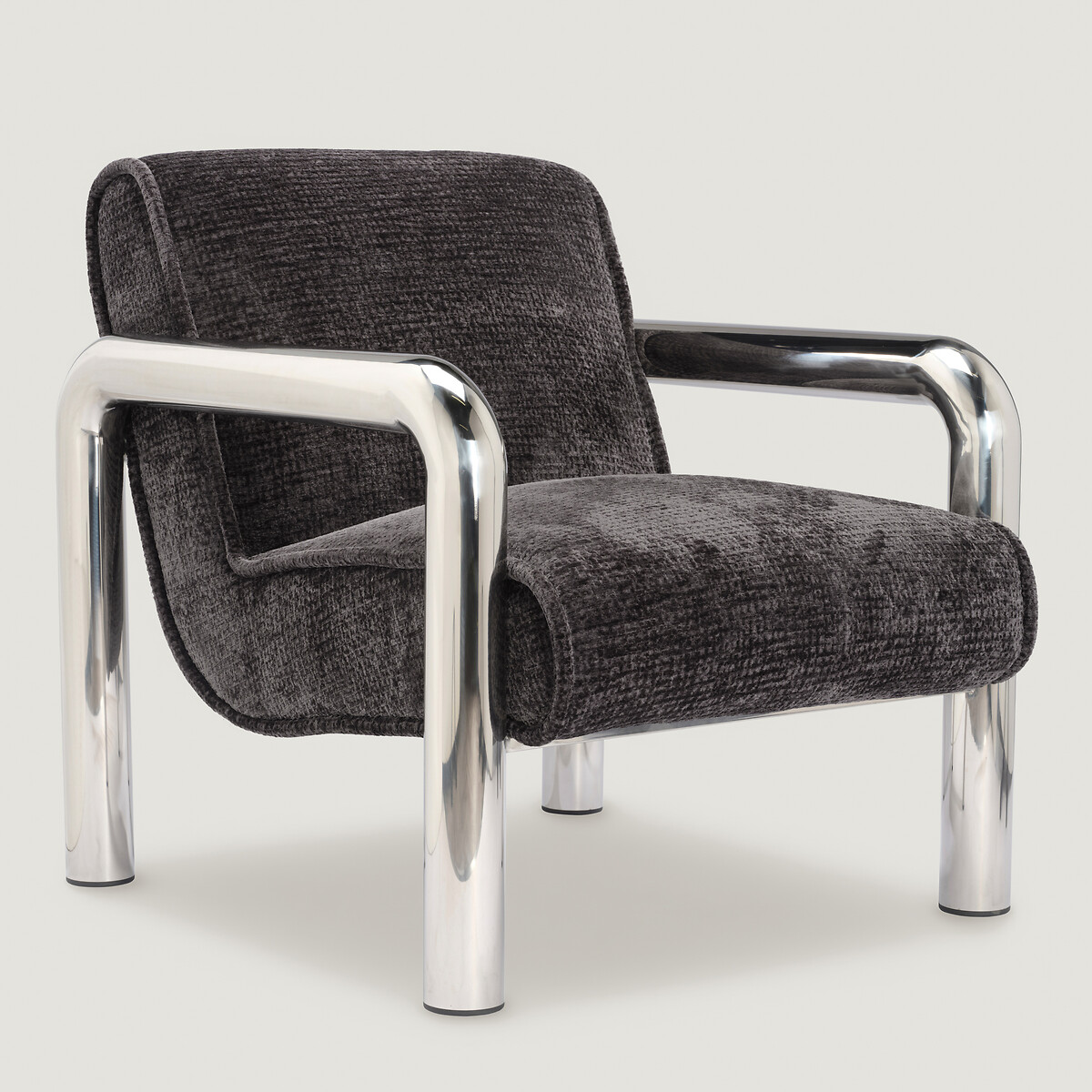 Hendrix Curved Chrome Frame Upholstered Armchair black, ÉDITÉ