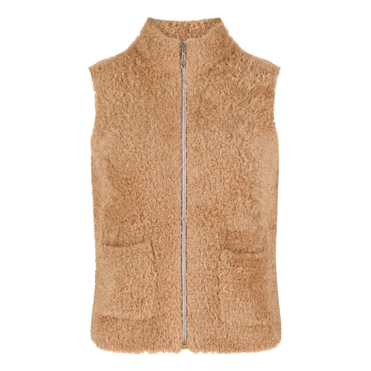 Veste sans manches en maille à col droit beige, BETTY BARCLAY