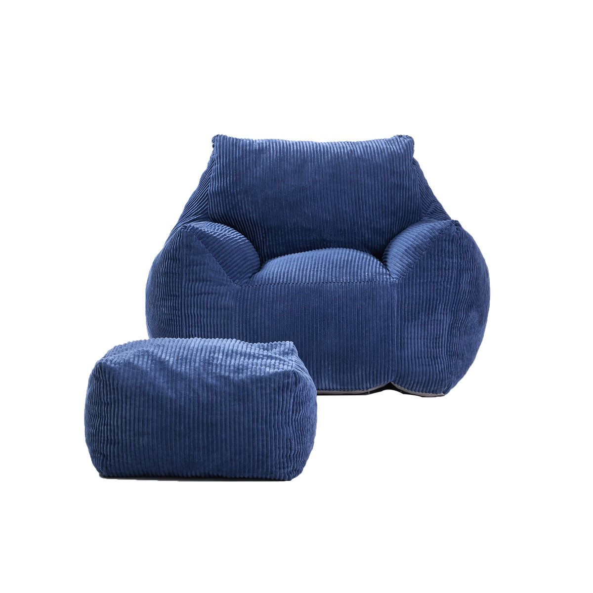 Pouf de salon et repose pieds, velours côtelé, SABY bleu, NORDLYS