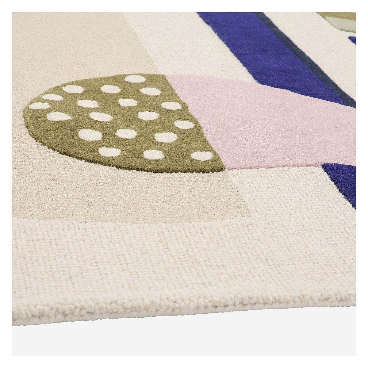 Tapis de salon coton RAOUL rose poudré, vert, bleu nuit, multicolore, HABITAT