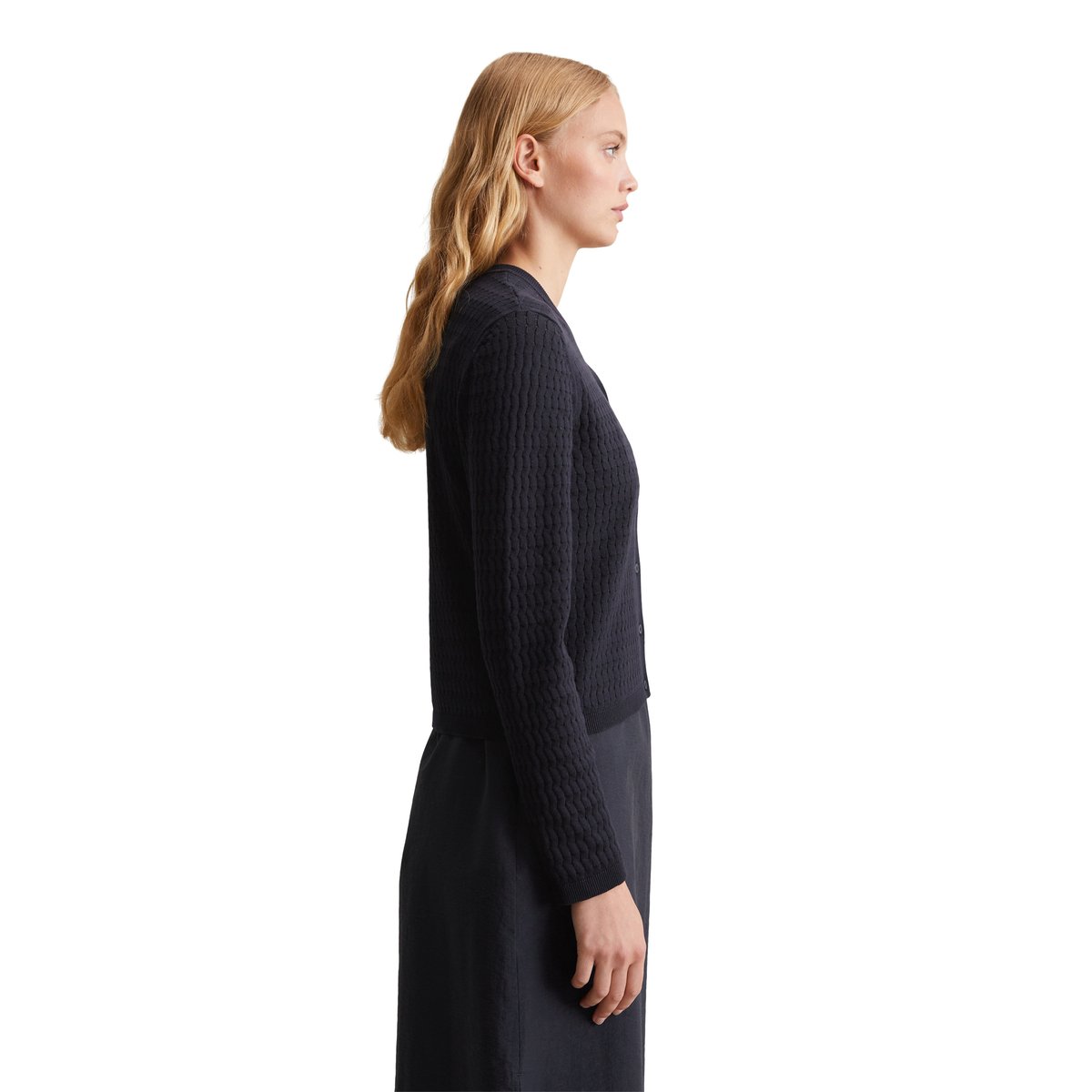 Cardigan regular en fil de coton doux bleu foncé, MARC O’POLO DENIM