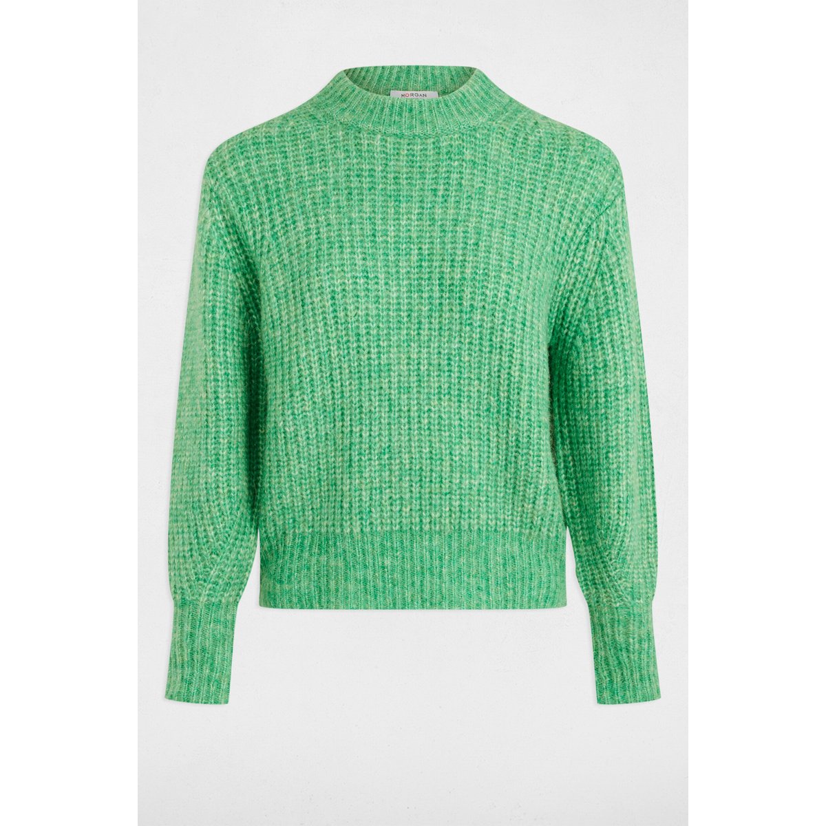 Pull col rond manches longues vert menthe, MORGAN