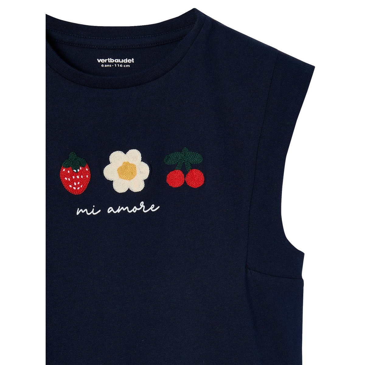 T-shirt à épaulettes motif placé marine, VERTBAUDET