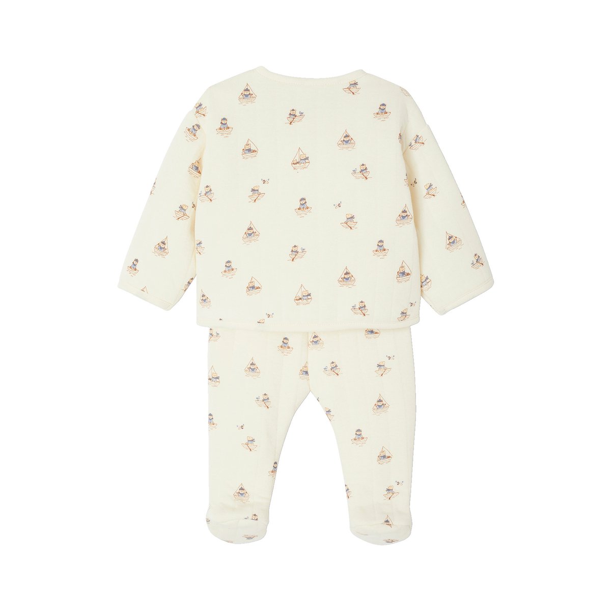 Ensemble matelassé gilet + pantalon à pieds entièrement imprimé écru, VERTBAUDET