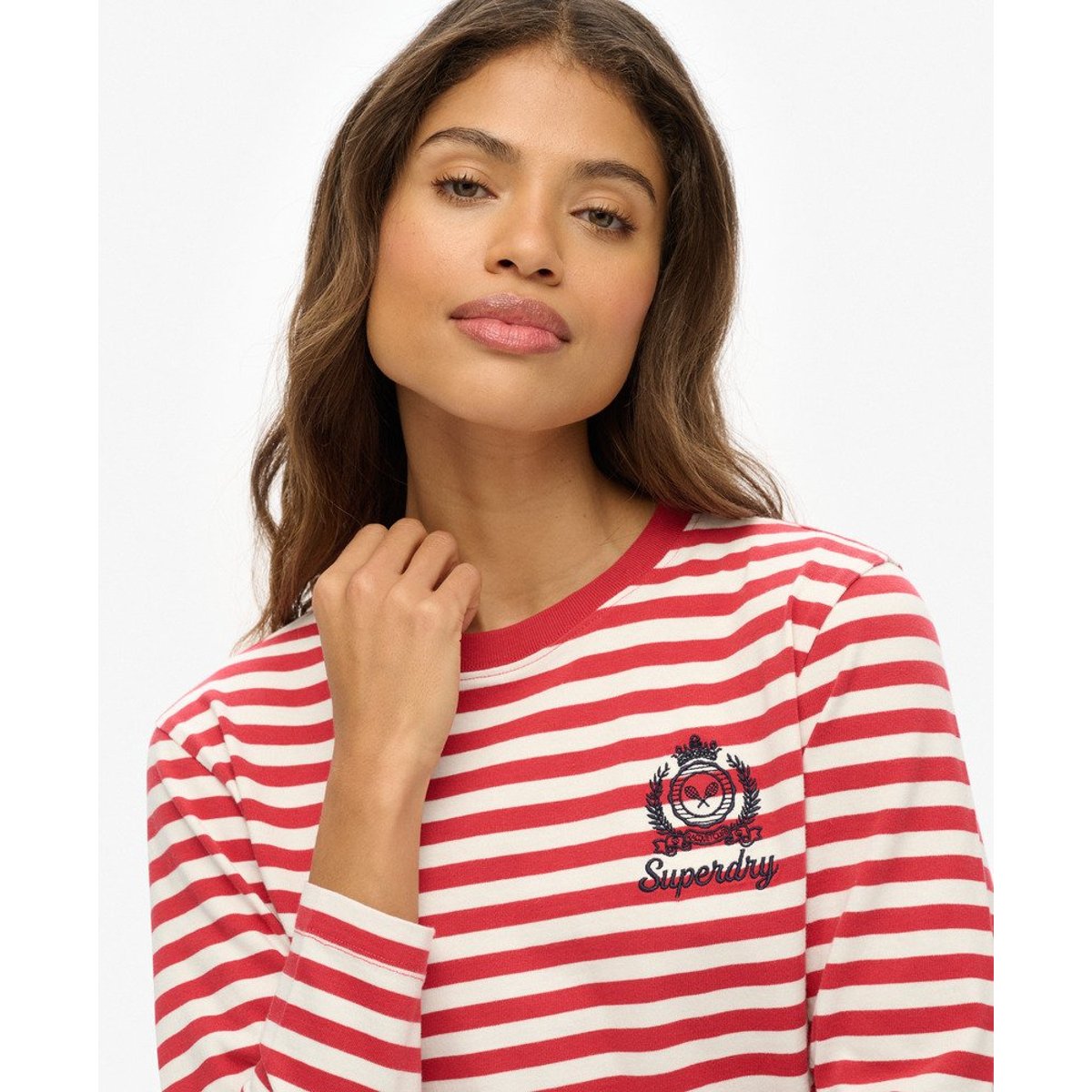 Haut rayé à manches longues Country Club rouge rayé, SUPERDRY