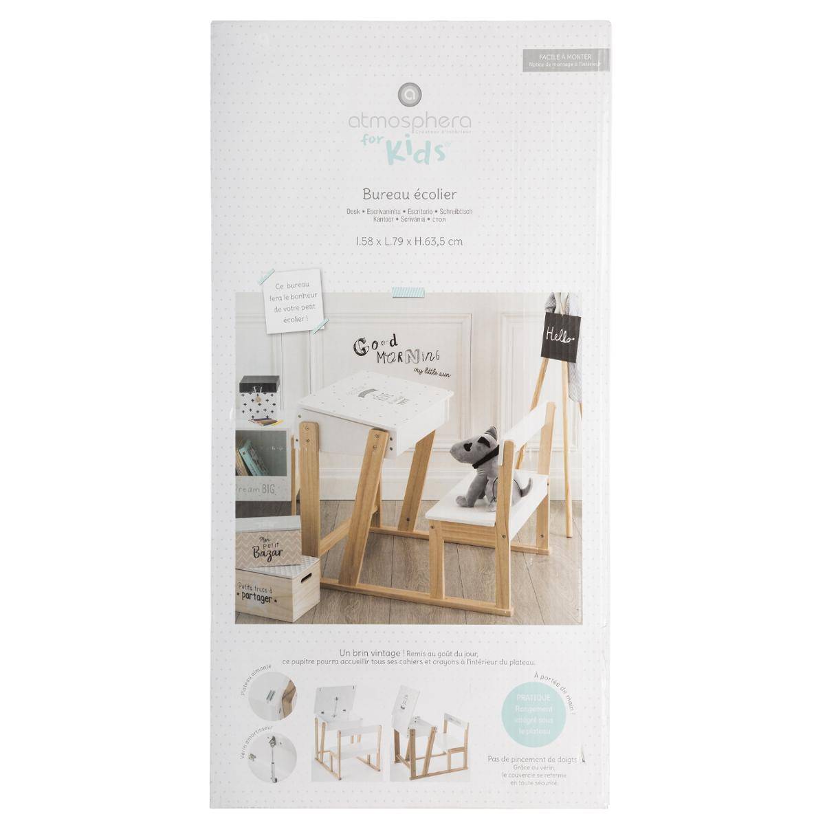 Pupitre d'écriture enfant avec rangement KIRON blanc, ATMOSPHERA FOR KIDS