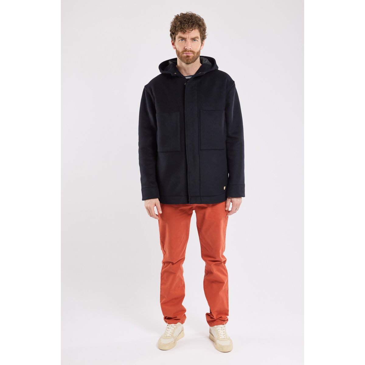 Kabig à capuche Héritage en laine HERITAGE rich navy/ micro motif gri, ARMOR-LUX