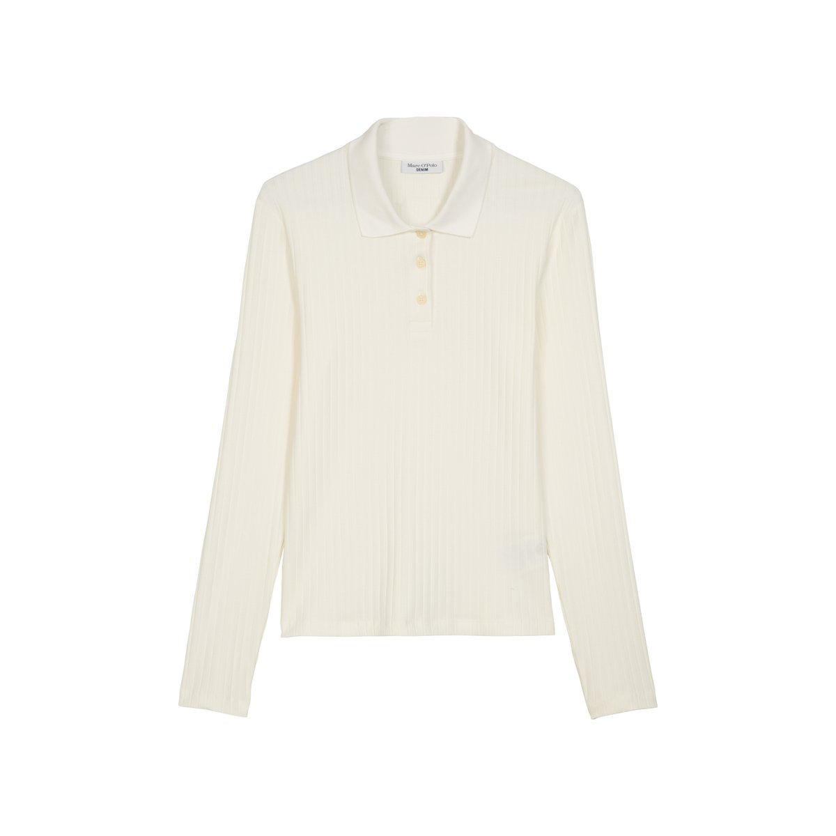 Polo à manches longues, coupe ajustée en jersey côtelé blanc, MARC O’POLO DENIM