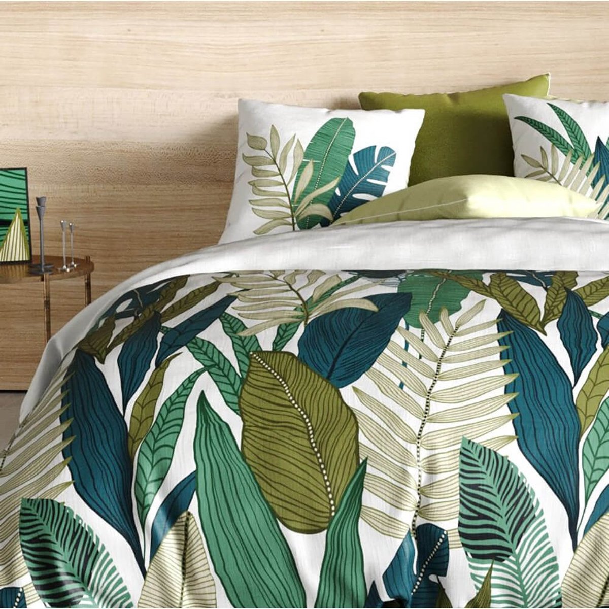 Housse de couette 240x260 Beleme + 2 taies coton 57 fils vert, DECORATIE