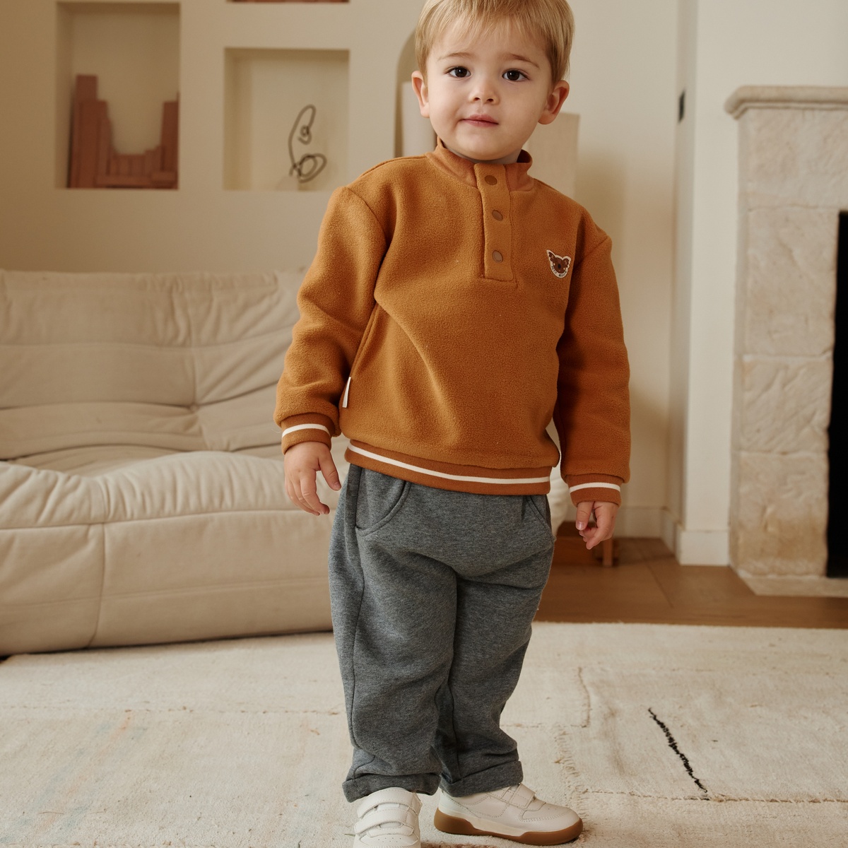 Sweat-shirt enfant en polaire Constellation camel, PETIT BEGUIN