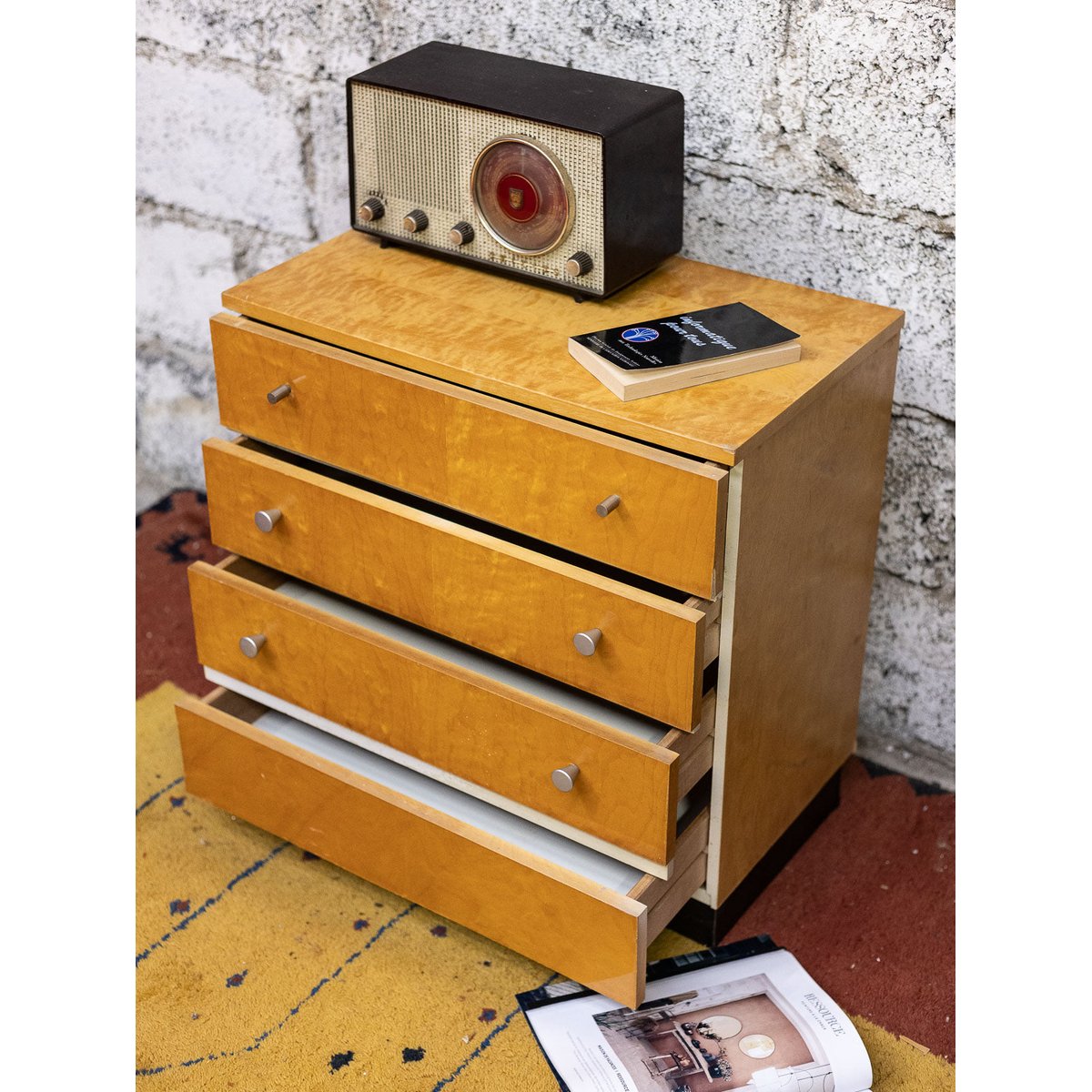 Commode cubique Olga N°1130 - Bon état bois clair, DEBONGOUT