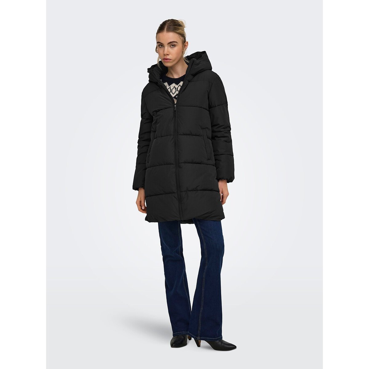 Long Hooded Padded Jacket black, ONLY