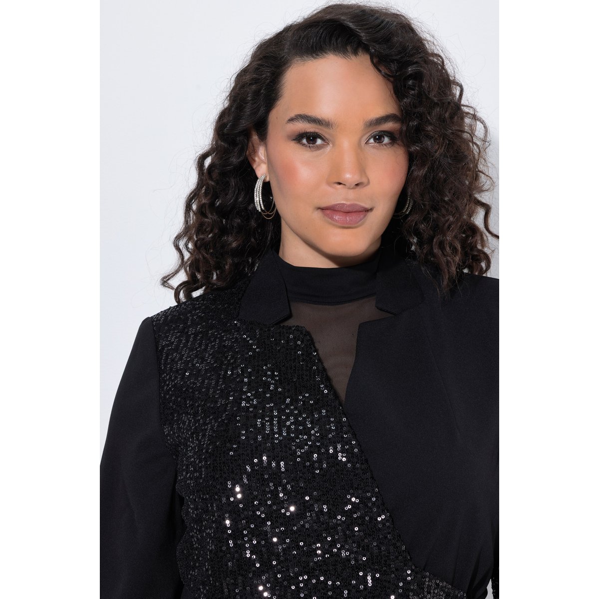 Blazer à paillettes, effet cache-cœur noir, ULLA POPKEN