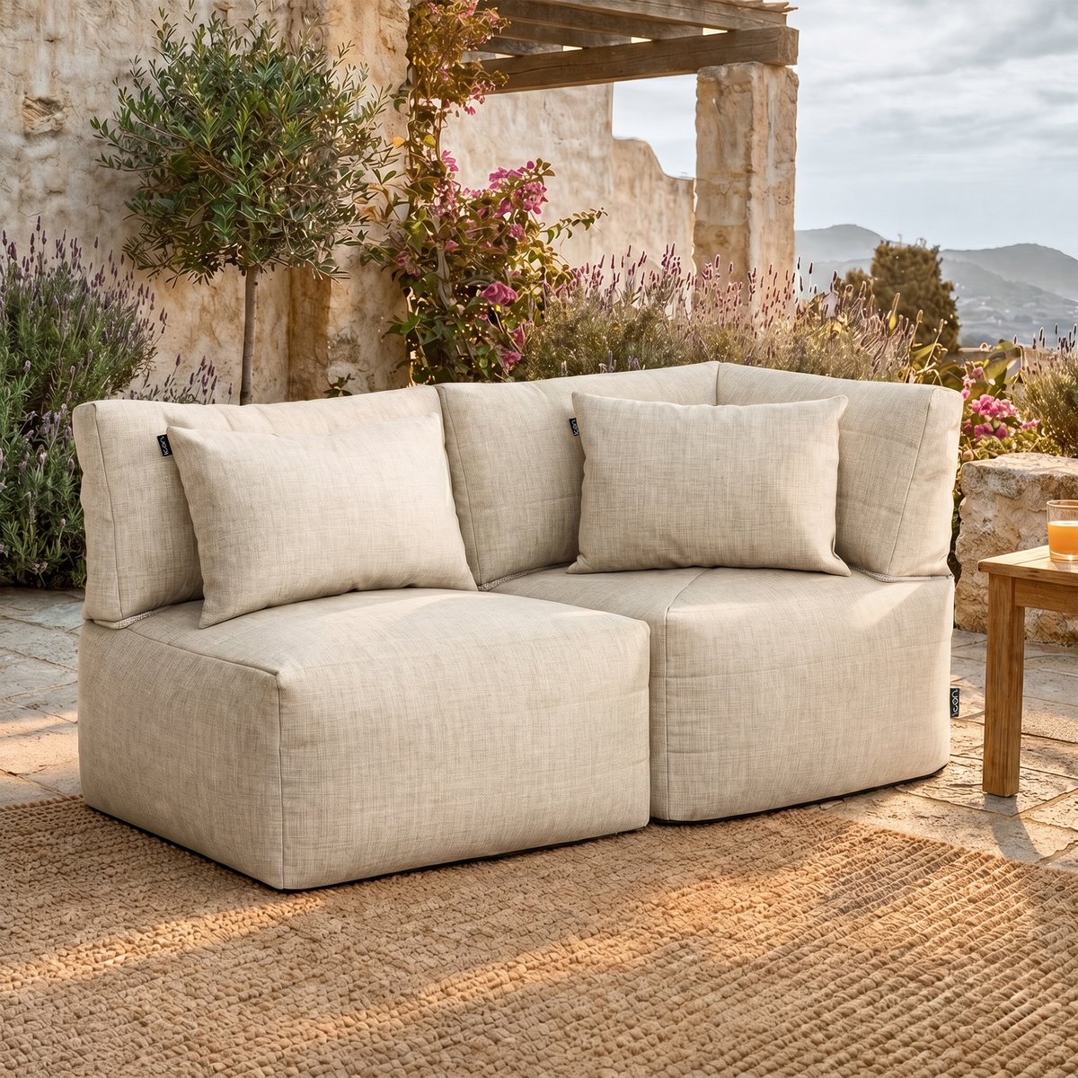 Pouf canapé de jardin modulable en tissu tissé d'intérieur et d'extérieur Oeko-Tex® - NOA beige, ICON
