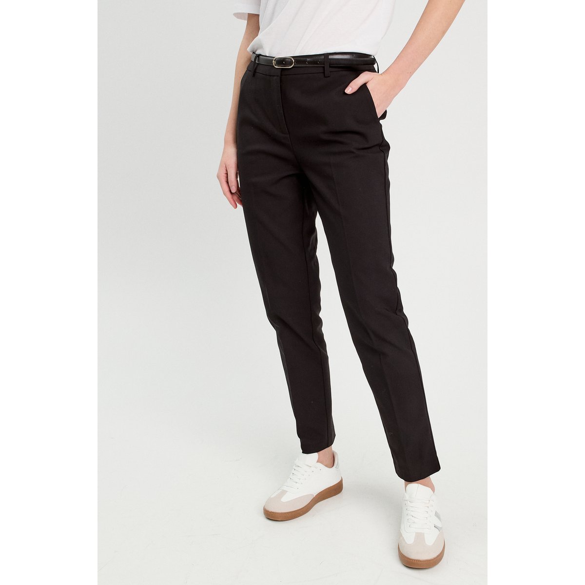 Pantalon cigarette ceinturé noir, CACHE CACHE