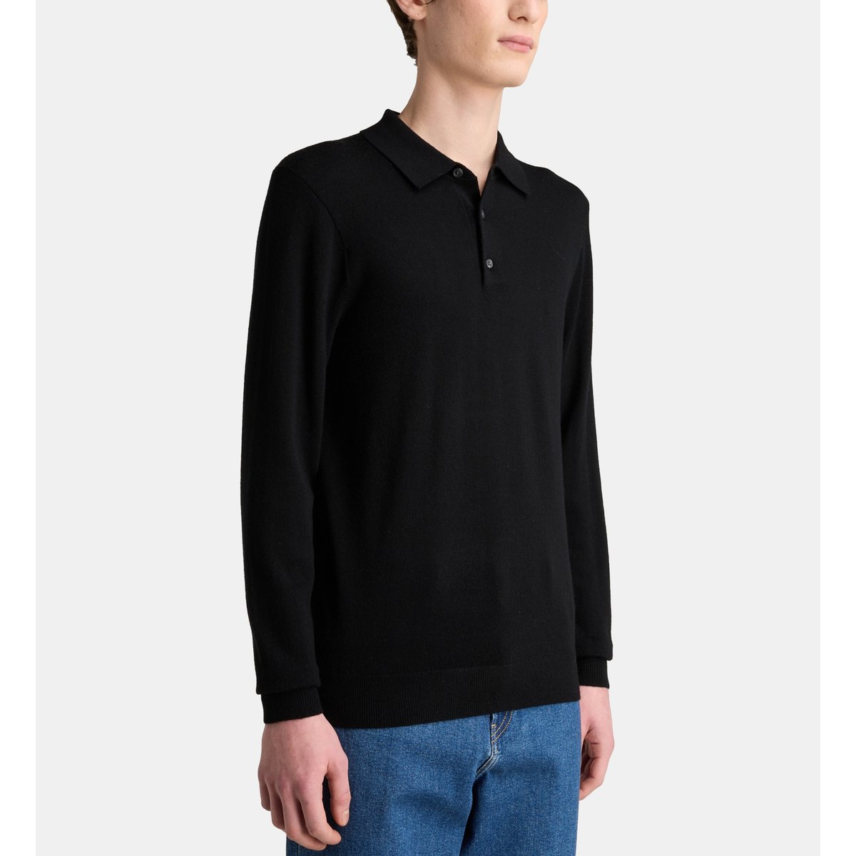 Pull polo teripol en laine mérinos noir, GALERIES LAFAYETTE