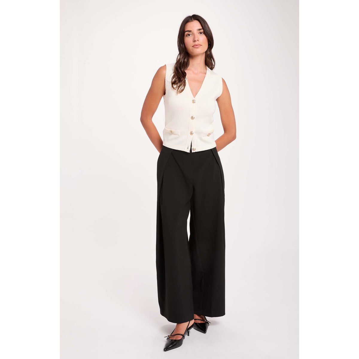 Pantalon taille haute large noir, MORGAN