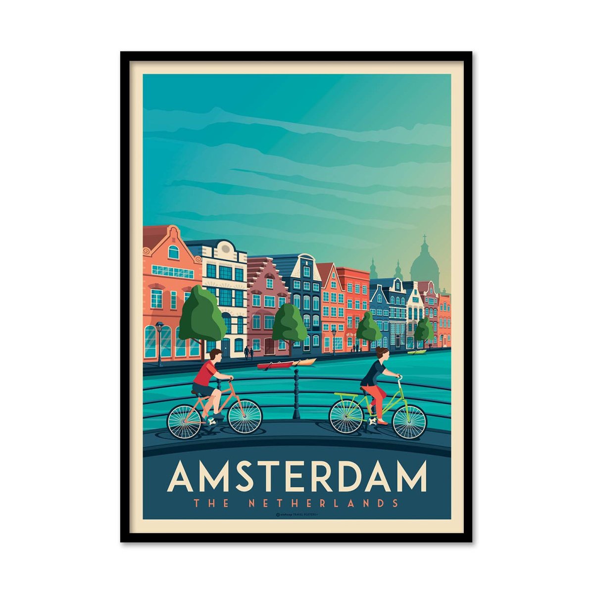 Affiche d'art - Amsterdam - Olahoop Travel Posters affiche d'art avec cadre bois noir, WALL EDITIONS