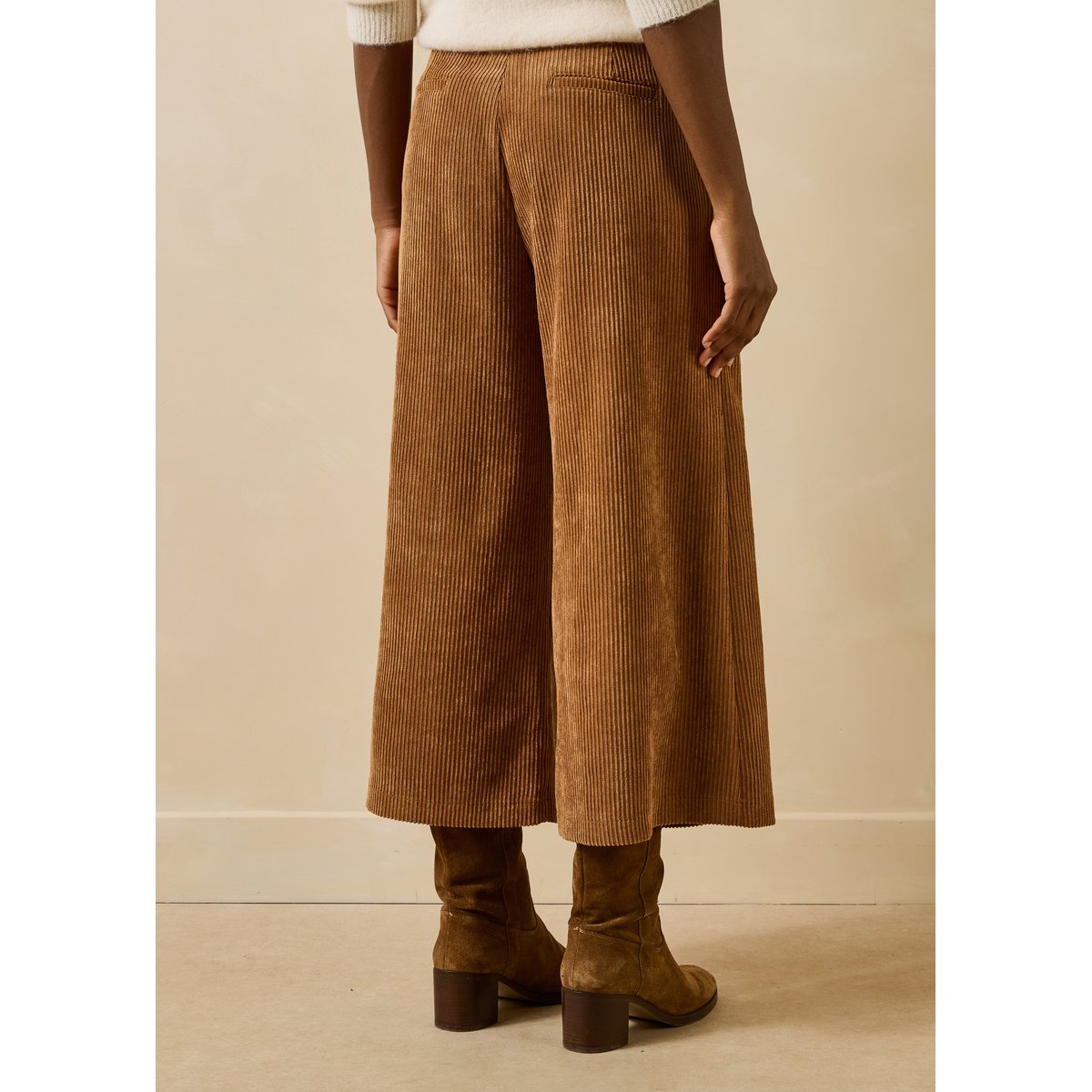 Pantalon cropped en velours côtelé cognac, LA FEE MARABOUTEE