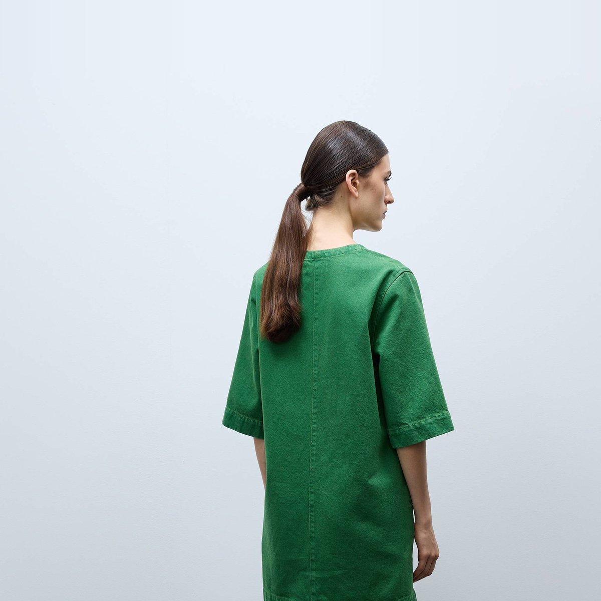 Robe courte unie manches courtes en coton bocage, MONOPRIX