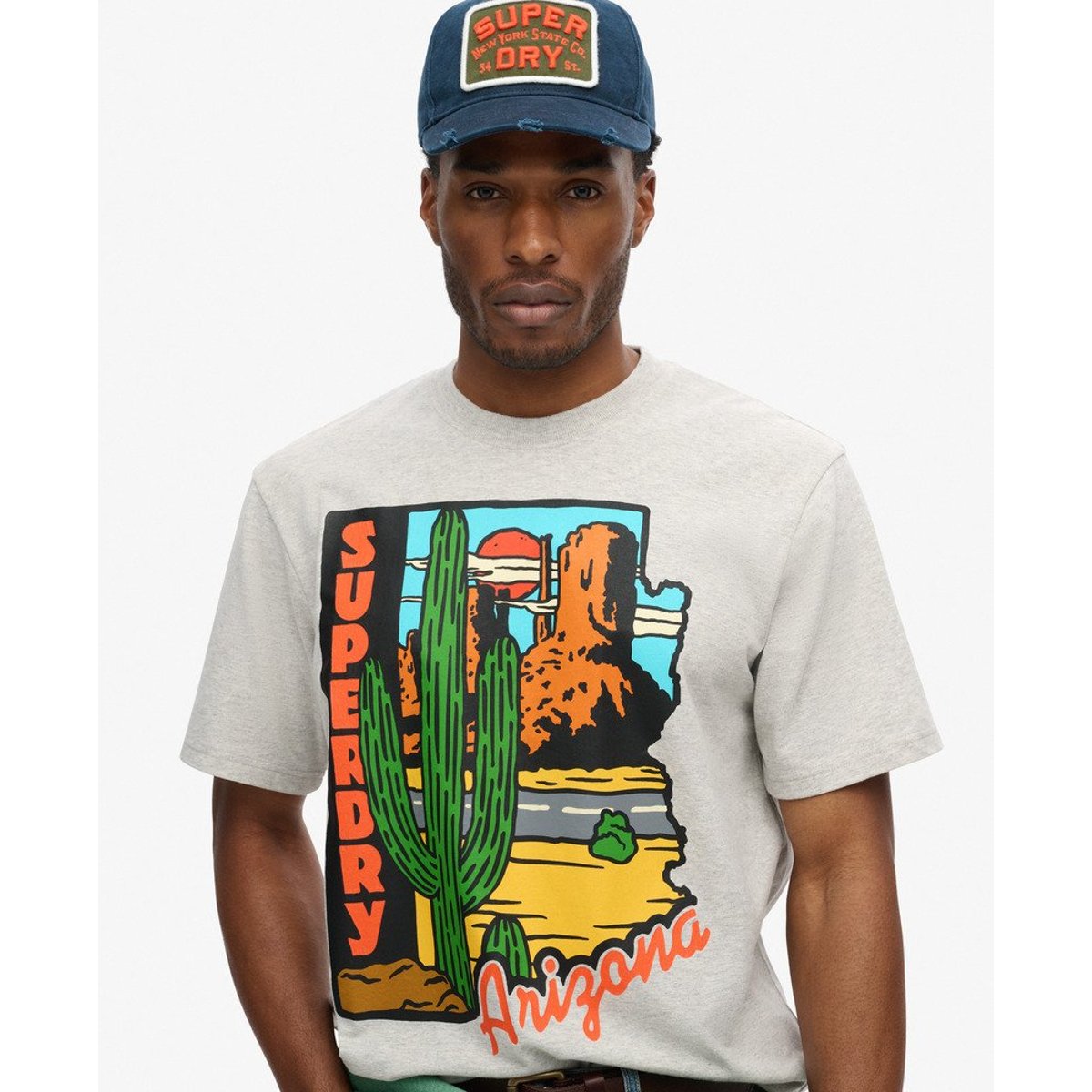 T-shirt à motif Travel Postcard gris glacier chiné, SUPERDRY