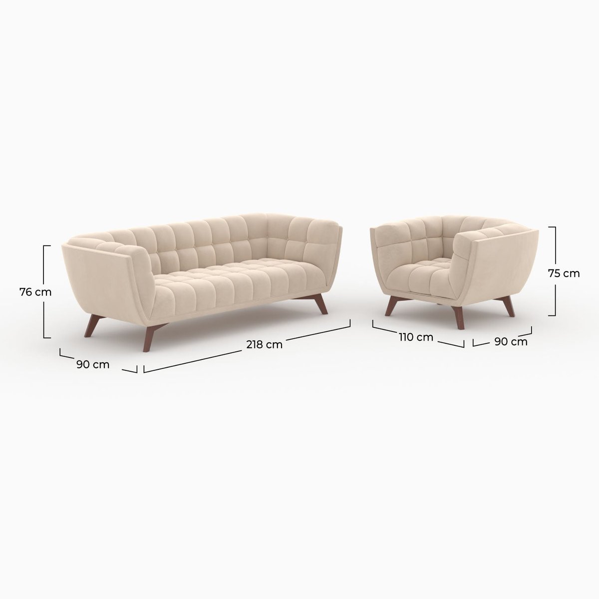 Ensemble canapé et fauteuil en velours - MONA beige, MAISON PAVANE