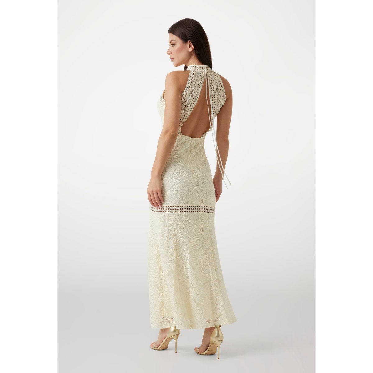 Maxi Robe Bodycon Dentelle crème, GUESS