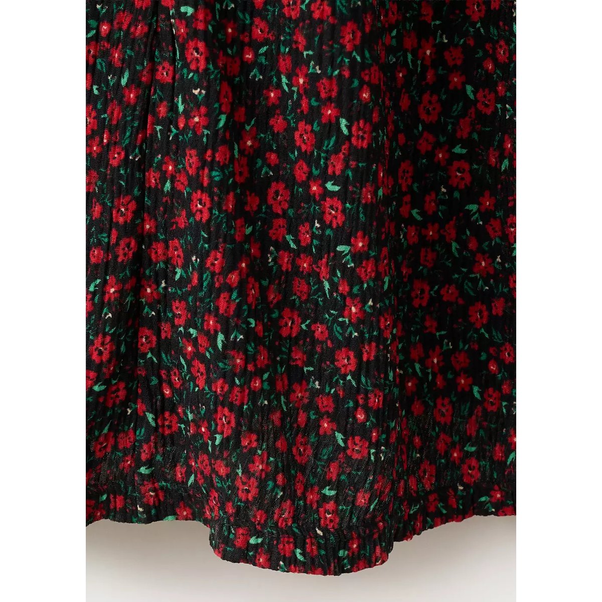 Robe midi à fleurs à décolleté froncé noir, MANGO