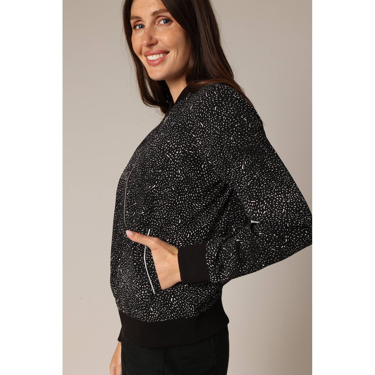 Blouson aviateur zippé pour femme ELIZARA noir, DEELUXE