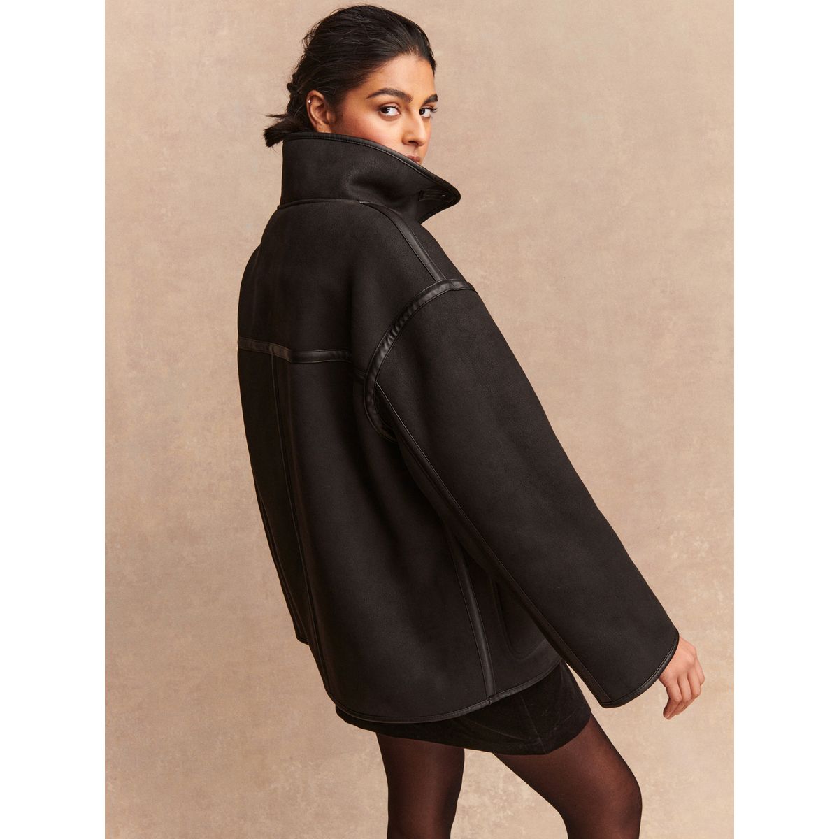 Veste réversible en peau lainée gris, NEXT