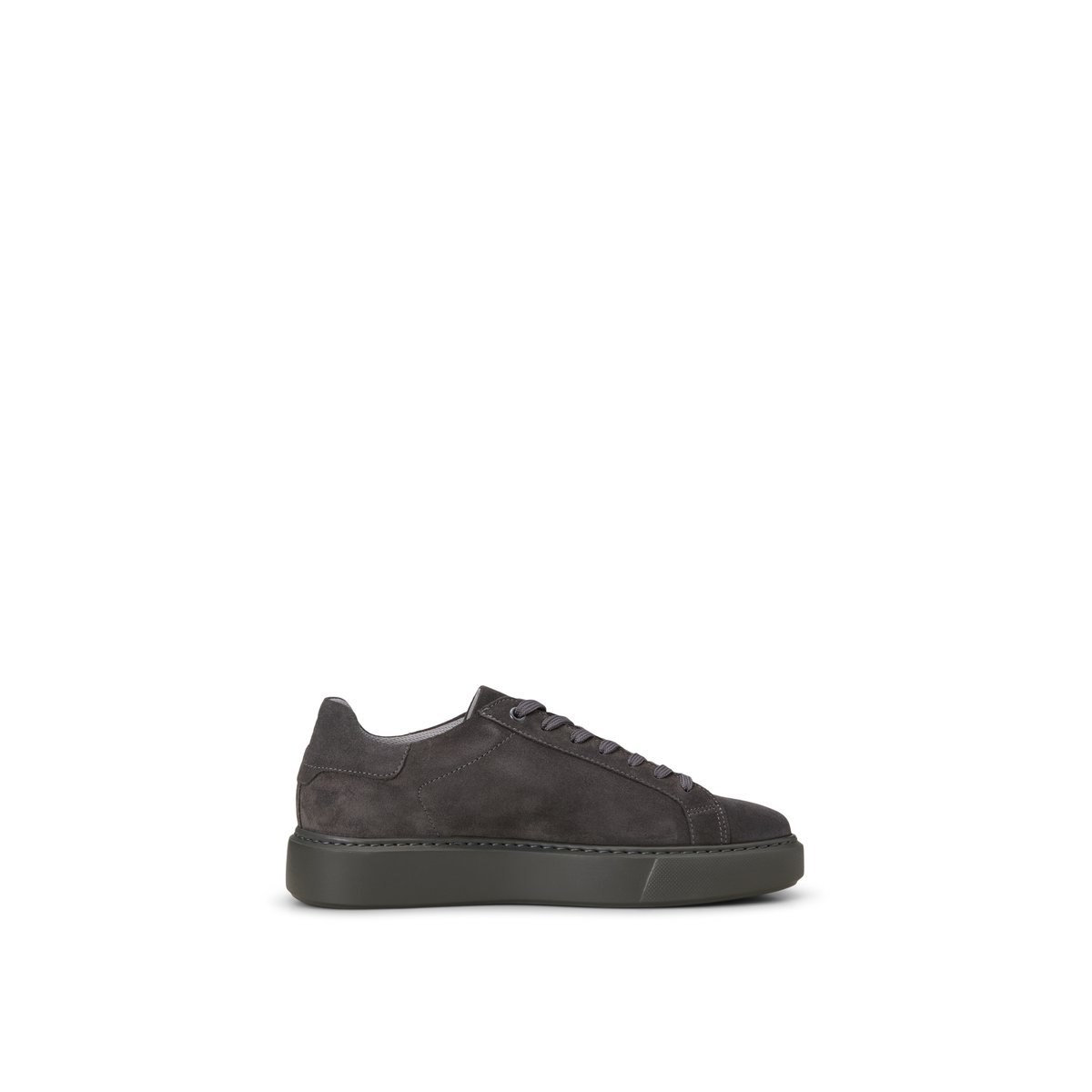 Modèle de baskets Cedric en cuir de vachette velours souple gris foncé, MARC O'POLO