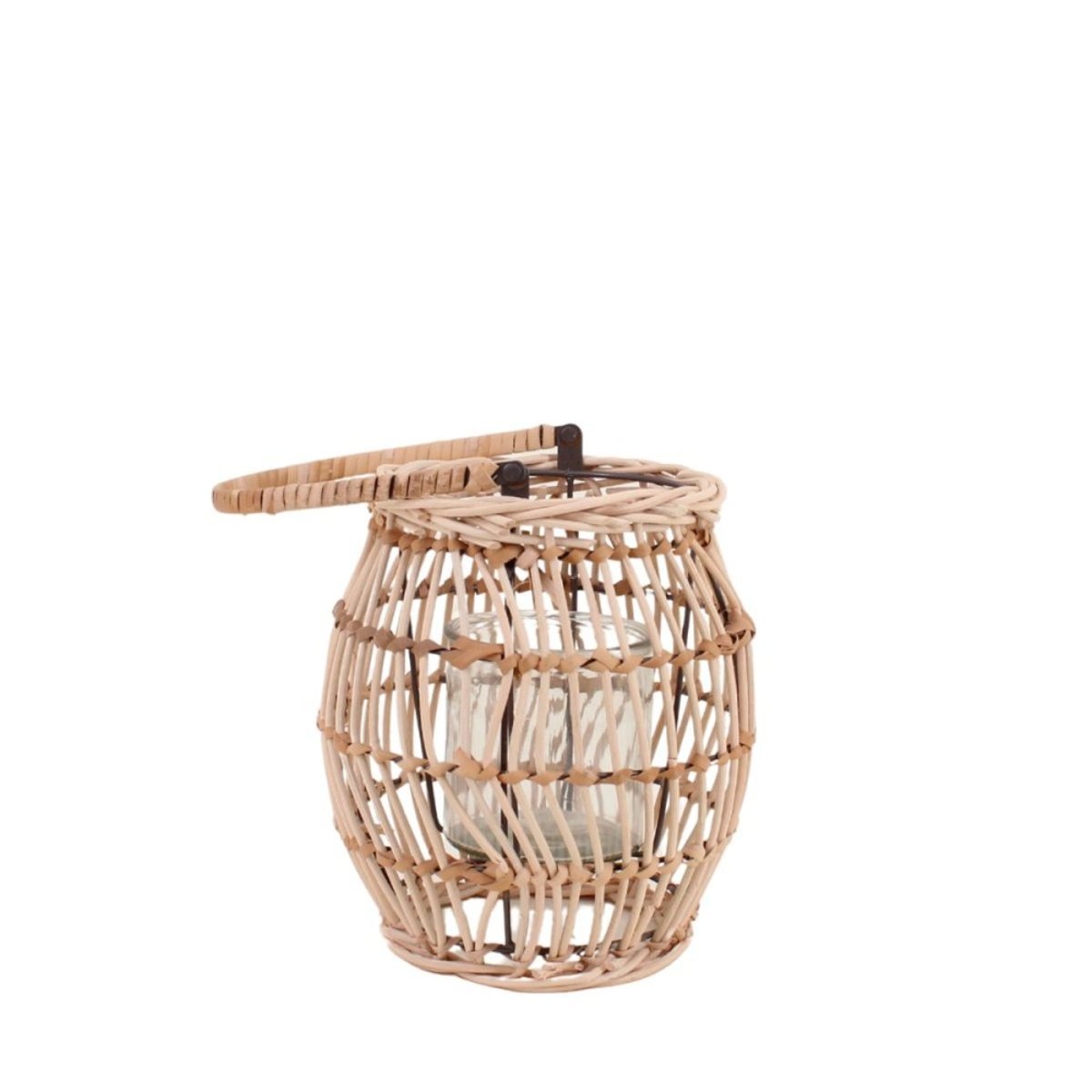 Lanterne en bois avec bougeoir en verre 21cm naturel, ORNAMI