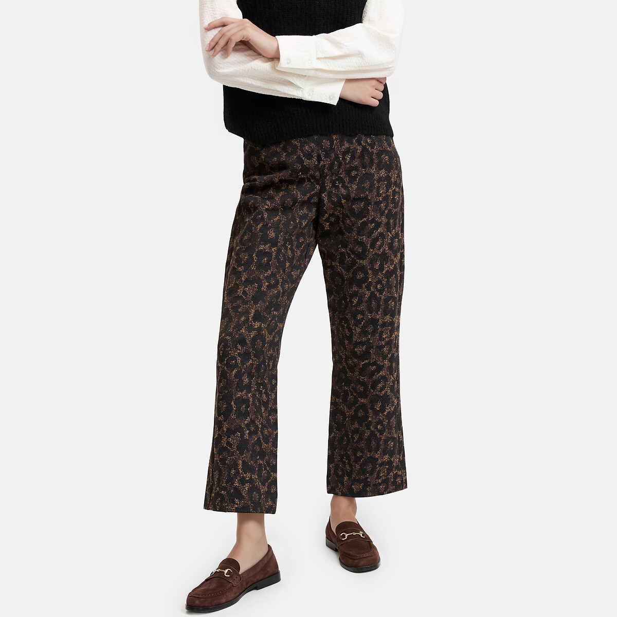 Leopard Print Jacquard Bootcut Trousers leopard, LA REDOUTE COLLECTIONS