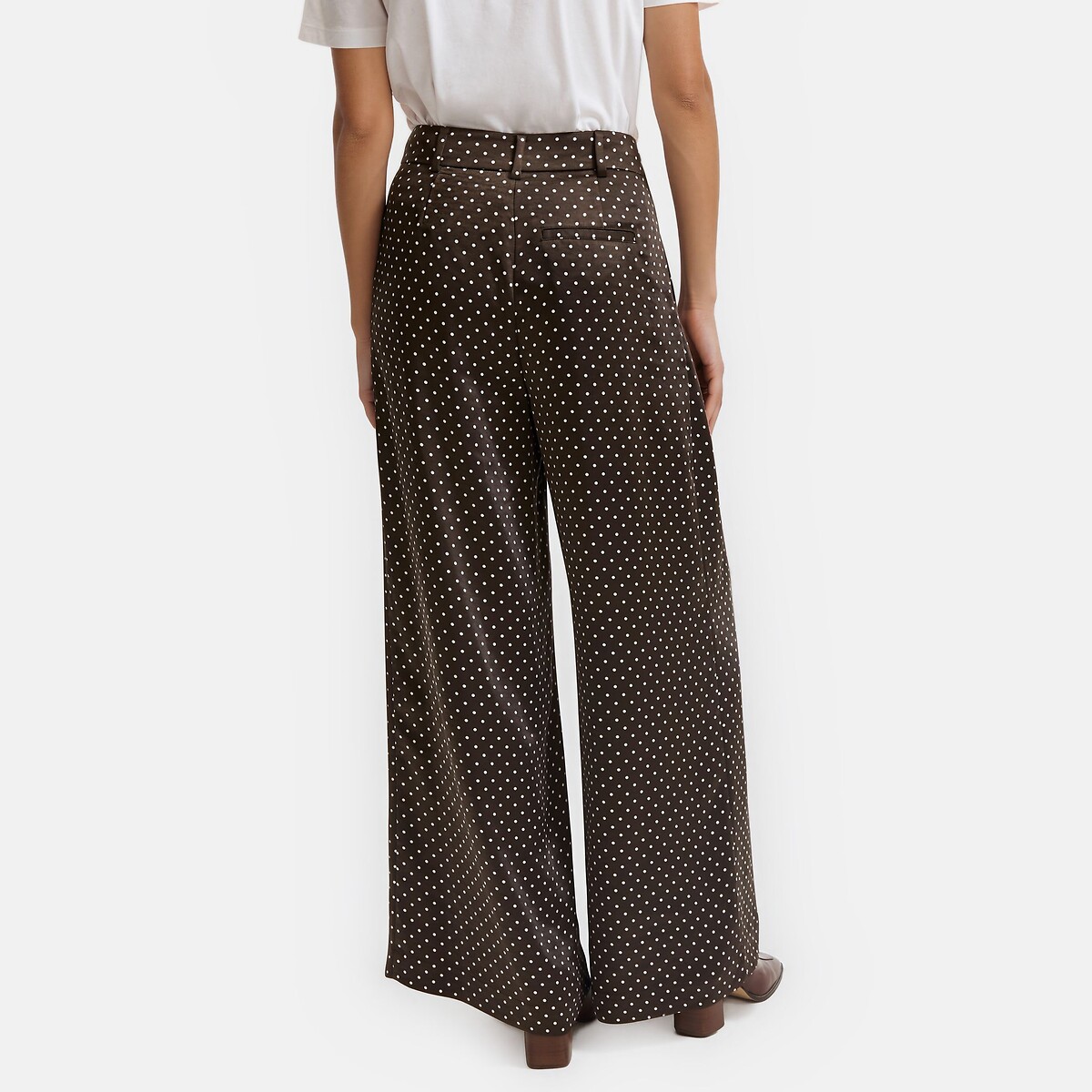 Calças largas com bolinhas em cetim imprimé pois marron/écru, LA REDOUTE COLLECTIONS
