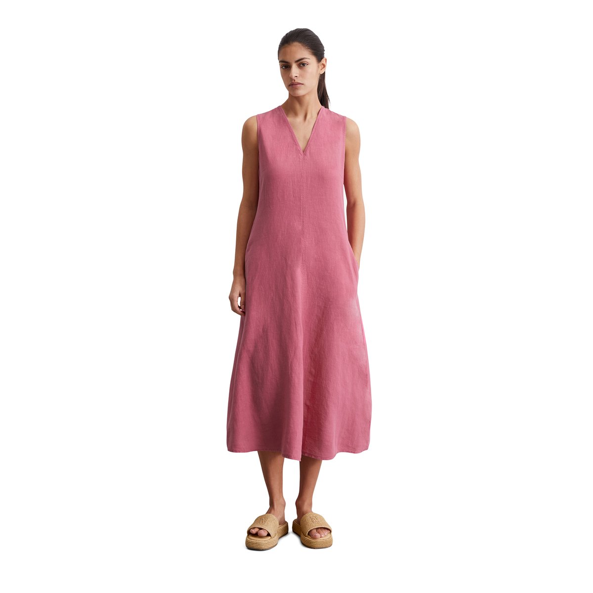 Robe sans manches en lin shaped coupé en A-ligne rose, MARC O'POLO
