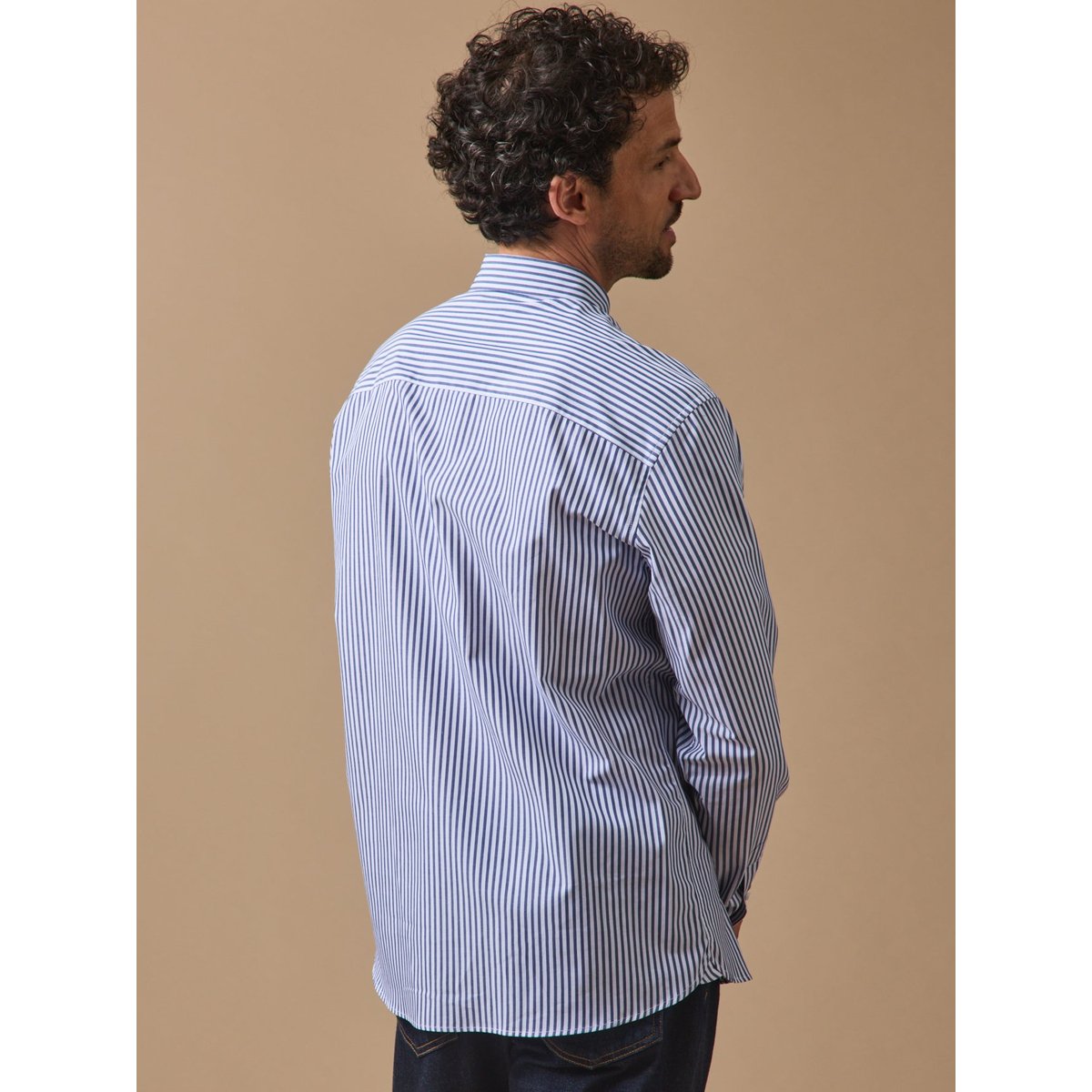 Chemise coton biologique - coupe ajustée rayure bico bleu, CYRILLUS