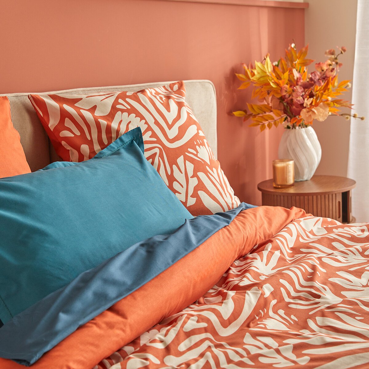 Parure de lit double en coton MORRIS orange, ATMOSPHERA