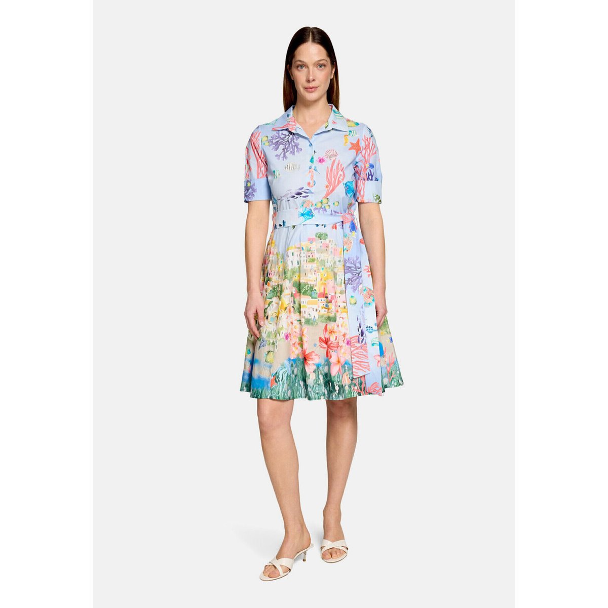 Robe-chemisier à patte de boutonnage light blue/red, VERA MONT