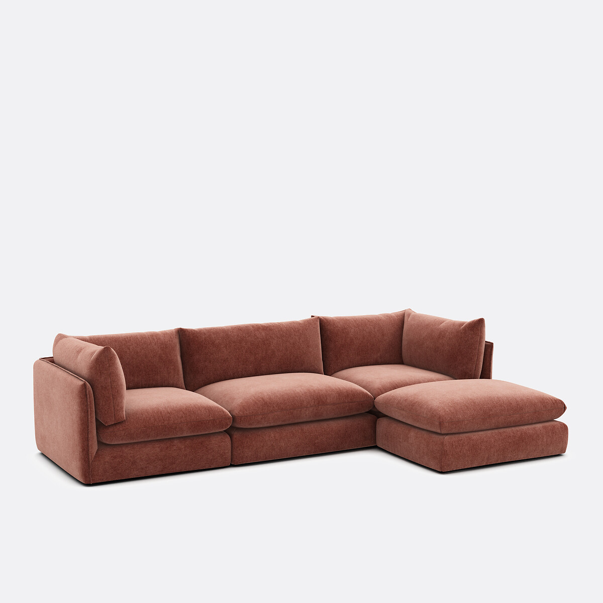 Modulaire 3-zitsbank met poef, gemêleerd polyester, Malo roze steenrood, LA REDOUTE INTERIEURS