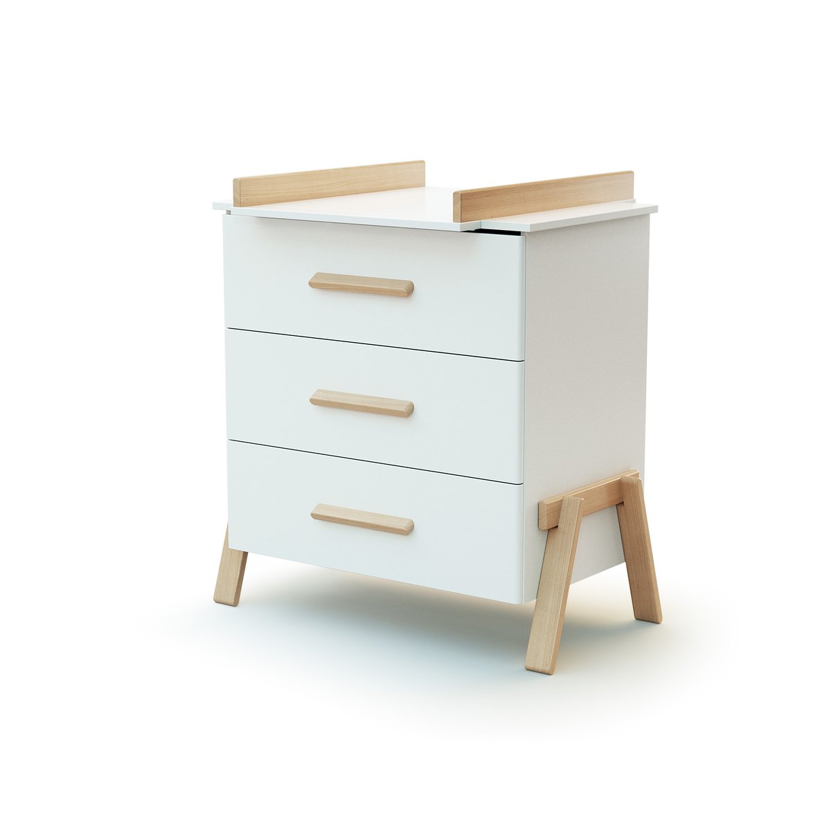 Duo Lit Bébé et Commode en bois CANAILLE blanc et hêtre, AT4