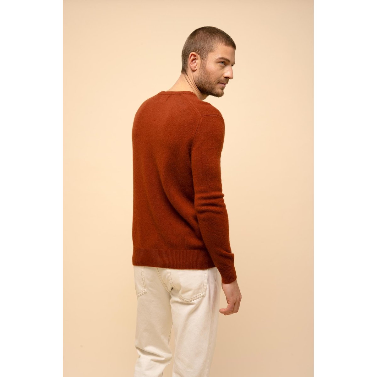 Pull Col V 4 Fils Écureuil Nathan marron, JUST CASHMERE