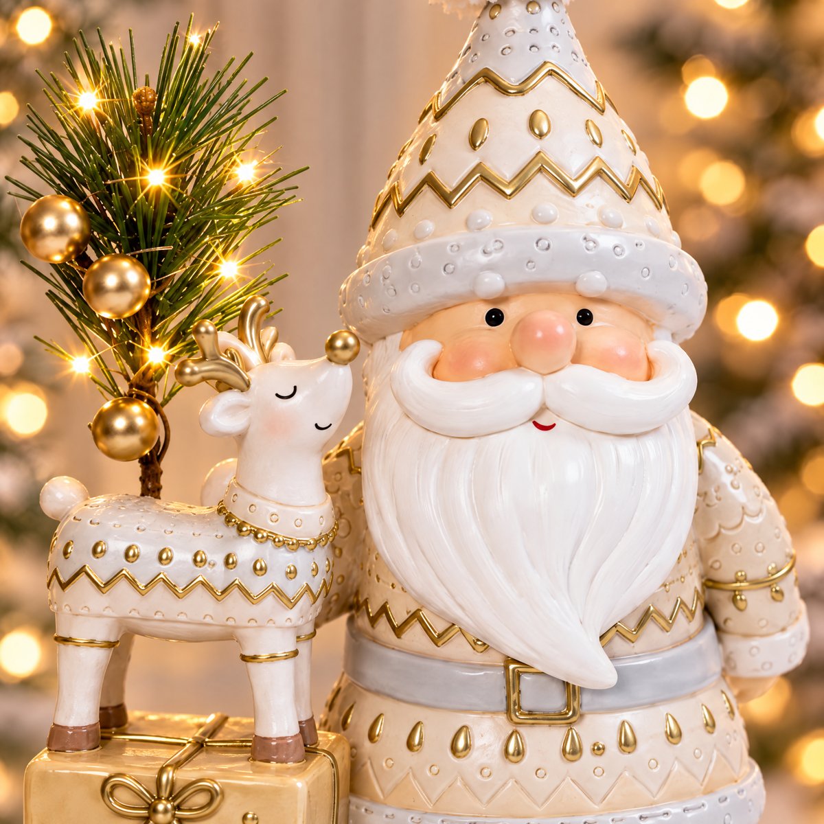 Figurine père Noël à led décorative artificielle H23 ELFIE beige, SIA