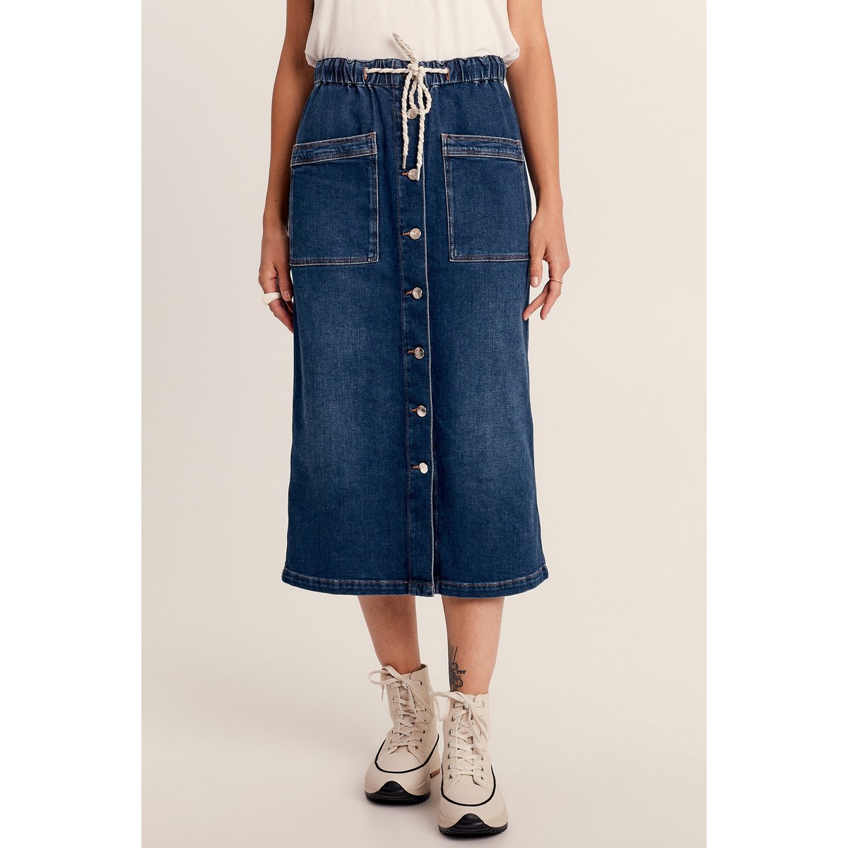 Jupe longue droite en jean denim stone, BREAL