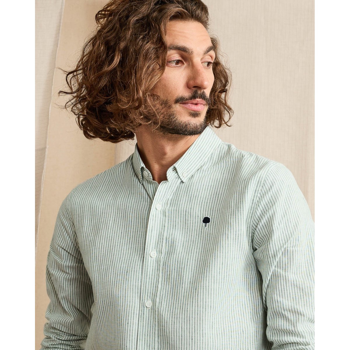 Chemise IVOY vert foncé et écru, FAGUO