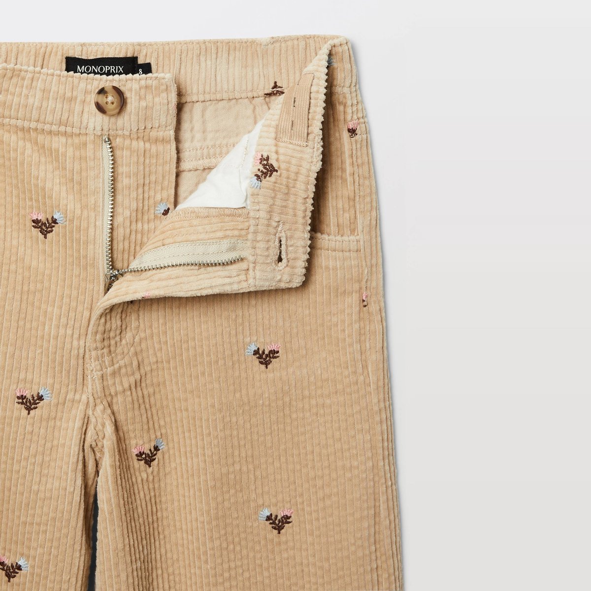 Pantalon en velours côtelé brodé dore, MONOPRIX