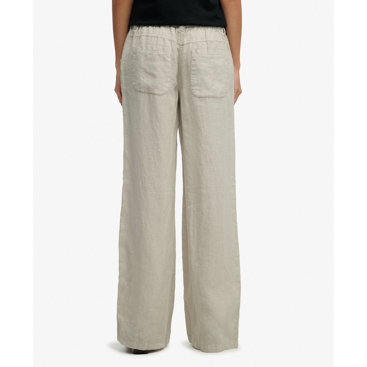Pantalon taille basse en lin beige taupe clair, SUPERDRY