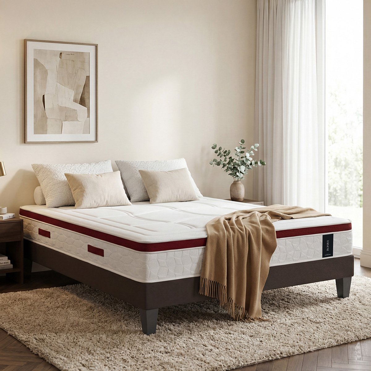Matelas Ressorts ensachés et Mémoire de forme - 27 cm - HARMONIE blanc, MAISON AUBERTIN